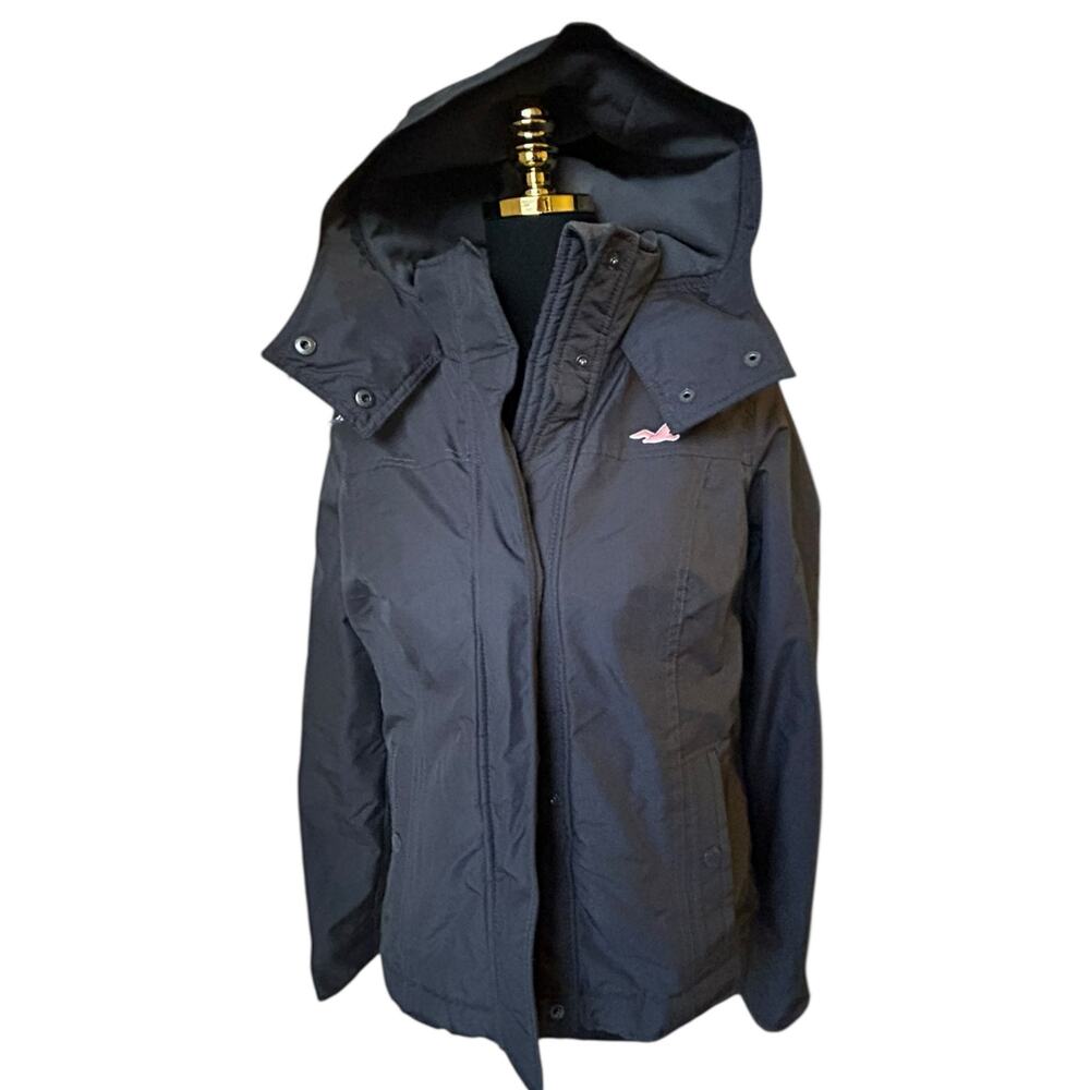 Hollister Women’s Gray Hooded Fleece-Lined Jacket Size Medium Zip Front